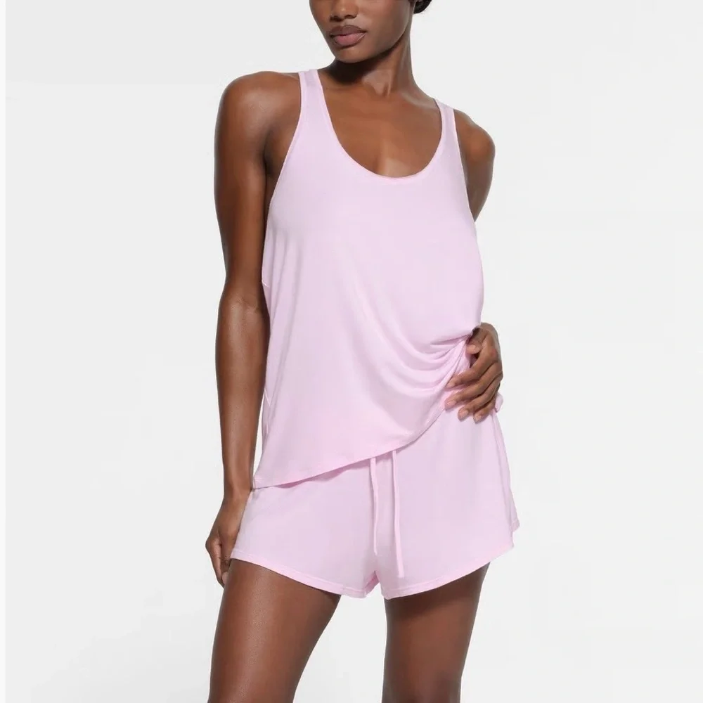SKIMS Sleep Set - Loose Tank & Shorts - Cherry Blossom